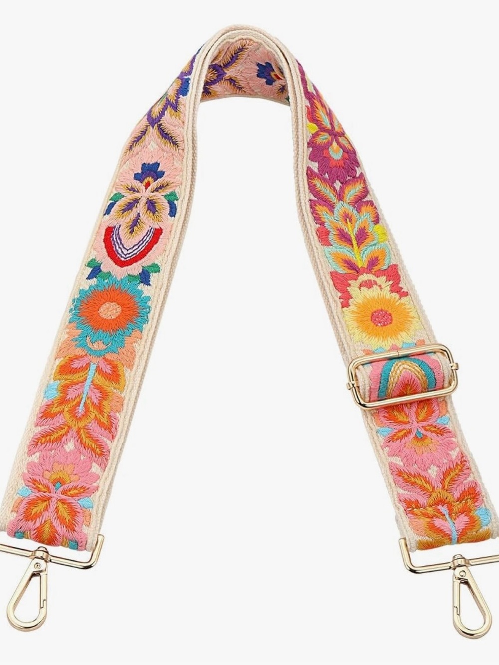 Adjustable Embroidered Floral Bag Strap in Pink